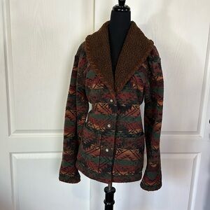 VTG BROWN SADDLE BLANKET BUTTON UP FLEECE JACKET